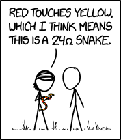 XKCD reading a snakes bands as a resistor color code
