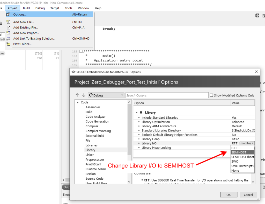 Setting to change in Segger Embedded Studio when using Arduino Zero EDBG debugger