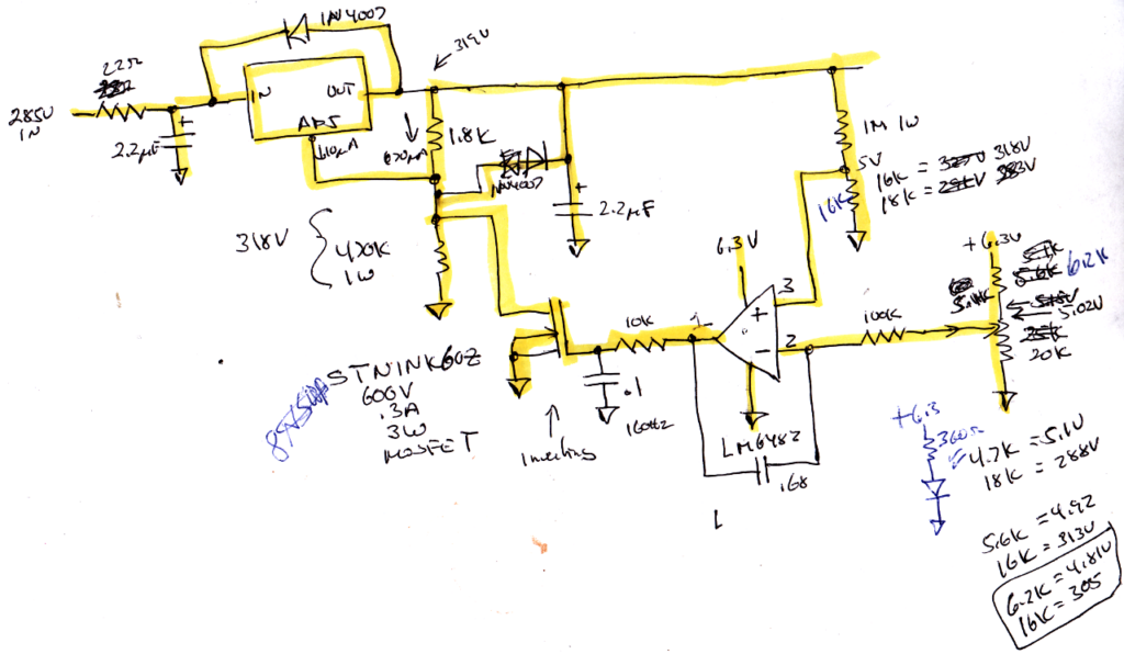 LR8 variable power supply with closed loop feedback and low voltage adjustment pot