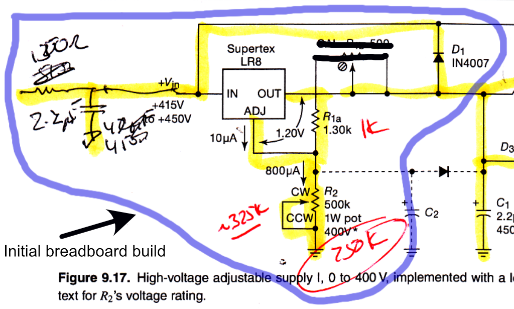 Initial simplified LR8 0 to 300V high voltage regulator.