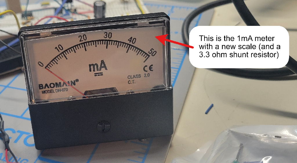 1mA meter rescaled for 3.3 ohm shunt resistor