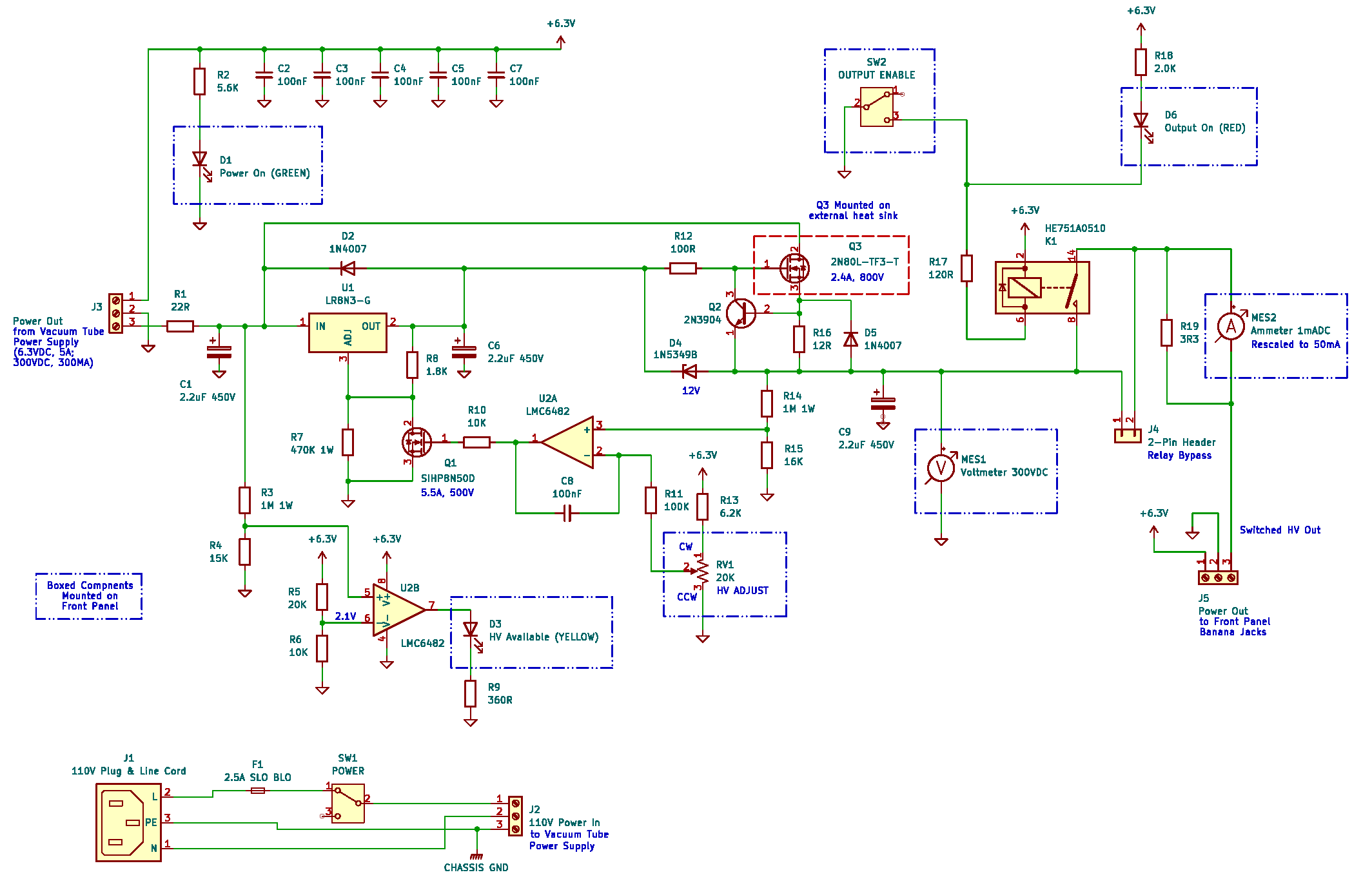 Final schematic of the 0 - 275V, 50mA high-voltage power supply