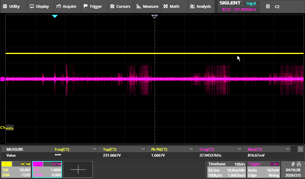 Completed power supply driving a 4.7K resistor at 50 mA.