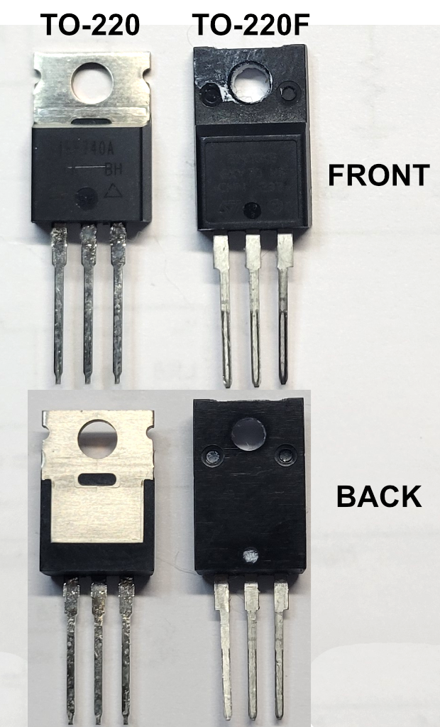 Comparison of Q1 TO-220 package and Q3 T0-220F package.