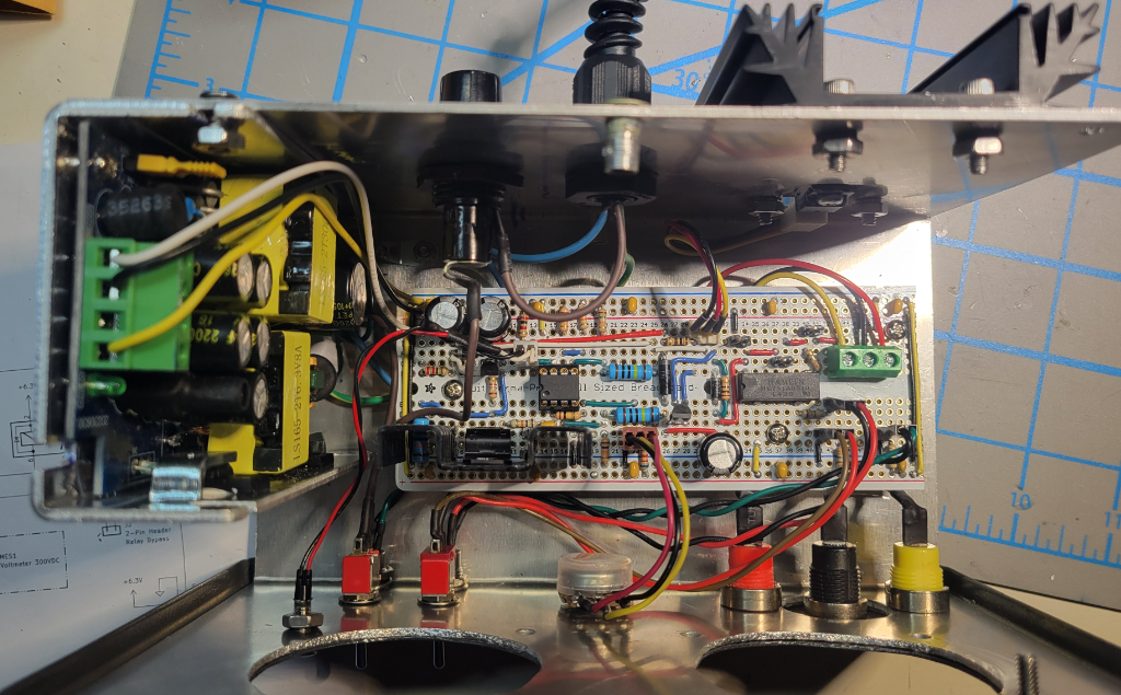 All front panel controls are installed except for the two panel meters.